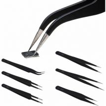 Kit de 6Pcs Pince à Epiler Acier Inoxydable Pince Brucelle Antimagnetique Anti-Statique Haute Précision ESD10-15 – Noir