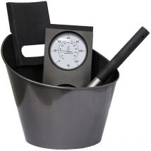 Harvia - Juego de accesorios de acero negro para sauna con cubo y cucharón, termohigrómetro de acero inoxidable negro
