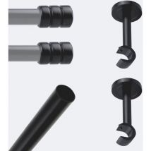 Boulet - Kit De Tringle À Rideaux Noir Mat 150cm Diam.20mm Embout Cylindre 2st - Fixation Mur