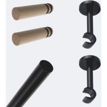 Kit de barre à rideaux 1m50 20mm - Mur - Noir Mat Cylindre Bois - Boulet