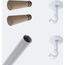 Kit de barre à rideaux 1m50 20mm - Plafond - Blanc Cône Bois Boulet