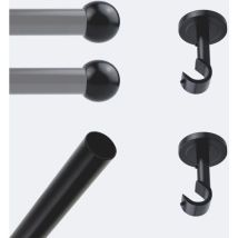 Boulet - Kit De Tringle À Rideaux Noir Mat 200cm Diam.20mm Embout Boule - Fixation Plafond