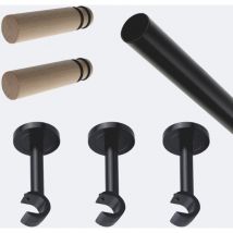 Kit de barre à rideaux 2m50 20mm - Mur - Noir Mat Cylindre Bois Boulet