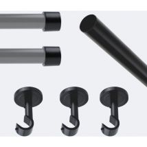 Kit de barre à rideaux 2m50 20mm - Plafond - Capuchon Noir Mat Boulet