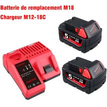 Pdstation - Kit de batterie et chargeur 2×18V 5.0Ah de remplacement pour batterie Milwaukee M-18 Lithium-ion compatible avec les outils électriques