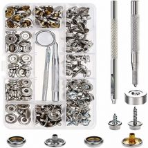 Kit de Bouton Pression Métal avec Rivets et Outils de Fixation Bouton Pression Cuir Bouton de Pression Reparation et Remplacement pour Bâche Cuir