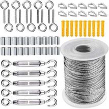 Ugreat - Kit de Câble Métallique, Cable Acier Jardin Tendeur, Corde en Acier Inoxydable à Suspendre Kit, 50m Câble en acier inoxydable revêtu de