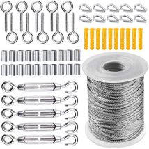 Gabrielle Kit de Câble Métallique, Cable Acier Jardin Tendeur, Corde en Acier Inoxydable à Suspendre Kit, 50m Câble en acier inoxydable revêtu de