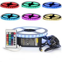 Kit de cinta profesional 5050 - 60 LED/m - 5 metros rgb impermeable (IP67) con controlador y transformador Longitud: 5 metros - Control remoto del