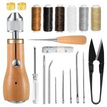 Sevengirl - Kit de couture manuel pour cuir - Avec poinçon, rouleaux de fil ciré, anneau en laiton, aiguilles à coudre bricolage à la main outil
