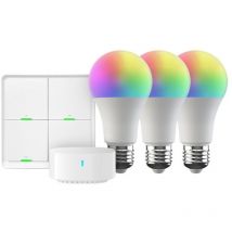 Broadlink - Kit de démarrage ble 3x ampoules rvb + bouton + passerelle - SKE27