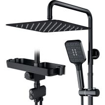 Rainsworth - Kit De Douche Carré À Double Fonction (12 Pouces) Avec Boutons Noirs Métallisés Et Plateau De Rangement