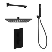 Kit de ducha completo con mezclador termostático modelo cuadrado en color negro mate Ercos Square BNKISK0020 Negro mate