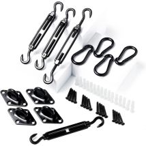 Kit De Fixation Pour Voile D'Ombrage, Kit De Voile D'Ombrage Pour Une Installation Acier Inoxydable 304 Tendeur Toile Ombrage - 44pcs