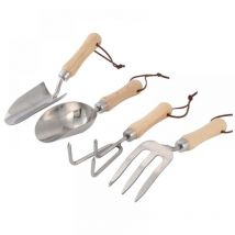 Kit de Jardinage Acier inoxydable 4 pièces, Comprenant Petite pelle, pelle seau, râteau à trois griffes, épingle à cheveux à main