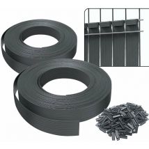 Kit de lamelles occultantes pvc brise vue 150m x 4.7cm avec 300 clips Gris