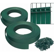 Kit de lamelles occultantes pvc brise vue 150m x 4.7cm avec 300 clips Vert