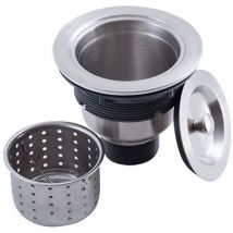 Kit de montage de bonde d'évier de cuisine avec panier de vidange d'évier de cuisine, bouchon d'évier et couvercle en acier inoxydable 304 3-1/2"