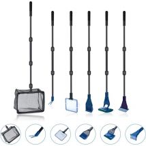 Kit de nettoyage d'aquarium 6 en 1 avec épuisette, épuisette, râteau à gravier, pince à plantes, raclette, éponge et connecteur (6 en 1) - Lntyq