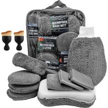 Kit de nettoyage de voiture, kit de lavage de voiture 11 pièces, kit de lavage de voiture avec brosse à pneus, chiffons de nettoyage multi-usages,