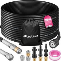 Tectake - Kit de nettoyage et de débouchage de canalisations avec 1 tuyau, 2 buses et 3 adaptateurs - 30 m