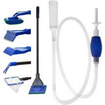 Kit de nettoyage pour aquarium - Grattoir à algues 5 en 1 et nettoyeur de gravier pour aquarium - Pompe à siphon manuelle pour drainer et remplacer