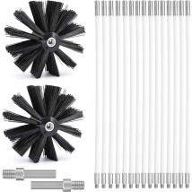 Kit de Ramonage, Kit Brosse Nettoyage Cheminée Ø150mm,Outil Nettoyage pour Cheminées avec 15 Tiges Flexibles de 410 mm et 2 TêTes de Brosse pour