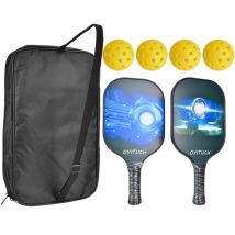 Kit de raquettes - Âme en pp + Fibre de carbone - Noir - Adapté aux débutants et joueurs intermédiaires - Inclut 2 raquettes + 4 balles - Dimensions