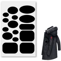 Kit de réparation de doudoune, 15 pièces Patchs de réparation pour Veste en Duvet Tissu en Nylon, Auto-adhésif, imperméable et résistant aux