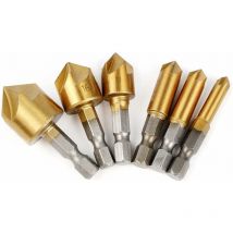 Kit de scie à Trou Hex Shank 5 Bord Chanfrein Countersink Bit Bit Bit de chanfrein Outils de Travail du Bois(6mm-19mm)