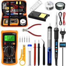 Aiperq - Kit de soldador de 60 w, temperatura ajustable de 200 a 450 °c, multímetro, 5 puntas de soldadura, soldador de estaño, alambre de soldadura,