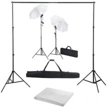 Kit de studio photo avec toile de fond lampes et parapluies