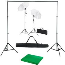 Kit de studio photo avec toile de fond lampes et parapluies