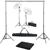 Kit de studio photo avec toile de fond lampes et parapluies Vidaxl Noir