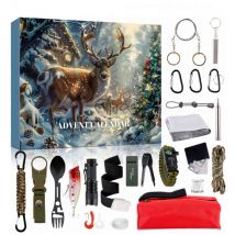 Kit de survie pour calendrier de l'Avent pour hommes, kit de survie avec cordon de parachute, lampe de poche, calendrier de compte à rebours