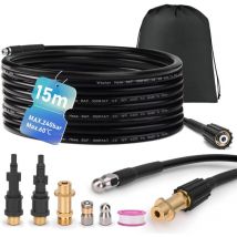 Xiiw - Kit de nettoyage de canalisations universel 15 m, 240 bar, avec 3 adaptateurs, 2 buses rigides + rotatives, compatible avec K2, K3, K4, K5,
