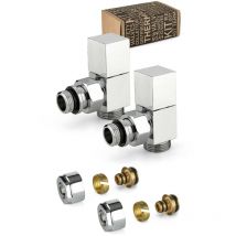 Kit de vanne d'ameublement carrée chromée avec raccord compression et adaptateur pour tuyaux multicouches APM 207KC 015 M 16 12 Chromé