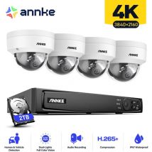 Annke - Kit de vidéosurveillance 4K uhd PoE extérieur résistant au vandalisme 4 × caméra exir Vision nocturne disque dur de 2 To