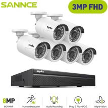 Kit de Videovigilancia Exteriores 3MP Sannce 6 ip Cámaras Visión Nocturna Inteligente Infrarrojos Detección Movimiento, Sistema de Cámaras de