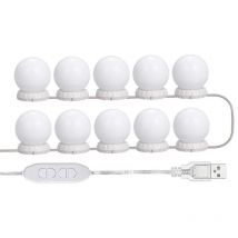 Eliauk - Kit D'Eclairage Miroir Led Pour Coiffeuse, Avec 10 Ampoules Reglables, 10 Luminosite Et 3 Modes D'Eclairage, Type Usb, Blanc - Blanc-DPZO