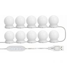 Linduxe - Kit D'Eclairage Miroir Led Pour Coiffeuse, Avec 10 Ampoules Reglables, 10 Luminosite Et 3 Modes D'Eclairage, Type Usb, Blanc - Blanc