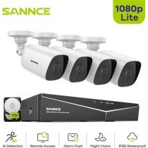 Sannce - Kit di videosorveglianza Registratore dvr cctv 5-in-1 con sistema di telecamere di sicurezza 4CH 1080p con 4 telecamere di sorveglianza