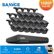 Sannce - Kit di videosorveglianza Registratore dvr cctv 5-in-1 con sistema di telecamere di sicurezza a 16 canali 1080p con 16 telecamere di