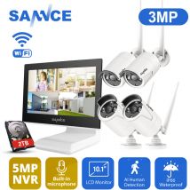 Sannce - Sistema di telecamere di sicurezza wireless 4CH 5Mp, nvr All-in-One con monitor da 10,1 ', 4 telecamere ip di sorveglianza impermeabili da 3