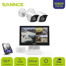 Set di videosorveglianza SANNCE DVR 4CH 5-in-1 da 10,1 pollici 1080N con schermo 2 telecamere di sorveglianza resistenti alle intemperie 1080P,