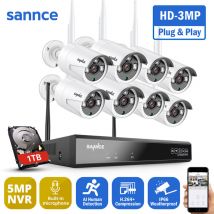 Sannce - Kit di videosorveglianza Sistema di telecamere di sicurezza WiFi wireless 3M con 8 telecamere wifi - con hdd da 1 tb