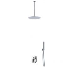 Kit Doccia 2 Vie Soffione Acciaio Inox Slim 2 mm + Braccio Doccia + Presa Acqua + Flessibile + Doccino Soffione diam.25 cm con Braccio da Soffitto