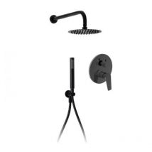 Italfrom - Kit Doccia Completo Tondo Nero Con Deviatore Ceramico - Misura Soffione 30 cm