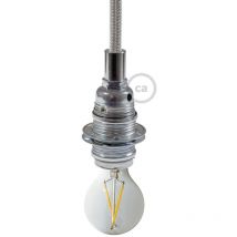 Kit douille E14 en métal avec écrou double bague pour abat-jour Cylindrique - Argent