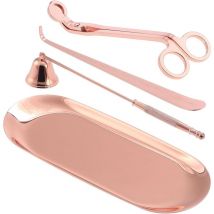 Kit d'Outils de Couverture de Bougie, Éteignoir à Bougie, Coupe-mèche, Cuillère à Mèche en Acier Inoxydable et Plateau de Rangement(Or Rose)